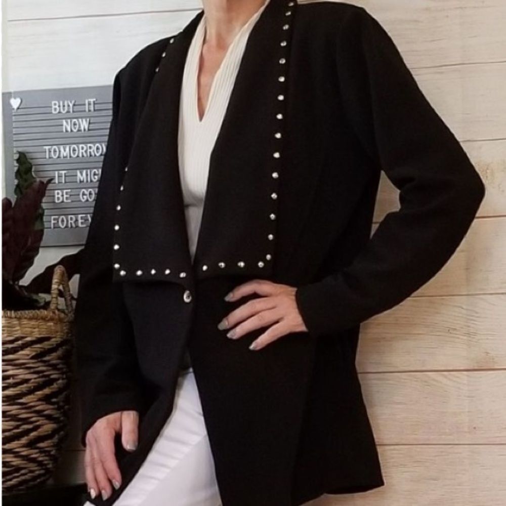 NWT MICHAEL Michael Kors Black Blazer Woman's Size XL Black Gold Studded Lapel